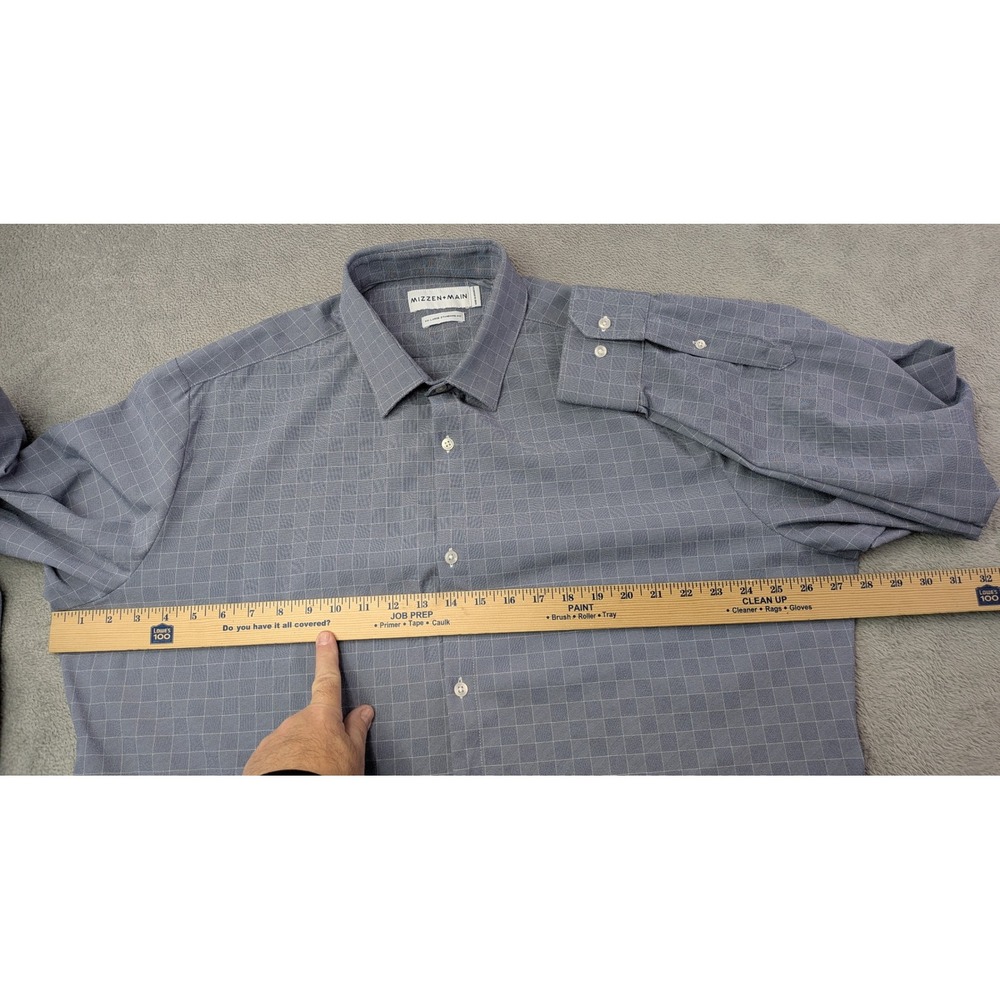 MIZZEN+MAIN Mens XX LARGE Leeward Standard Fit Blue Gray Check Dress Shirt - Picture 5 of 10